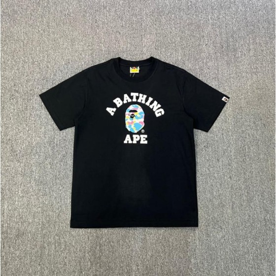 Black BAPE T-Shirt with Multicolor Camo College Logo